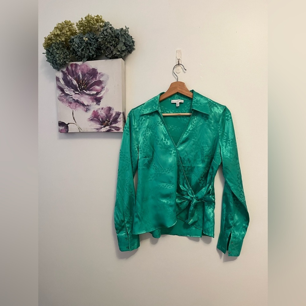 Maison D’Amelie green front knot top- Small PTP 19inch